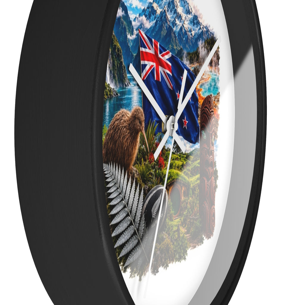 New Zealand Heritage Wall Clock — Kiwi, Silver Fern & Māori Tiki Design