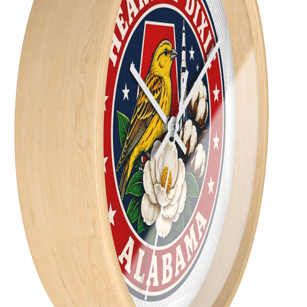 Alabama Heart of Dixie Wall Clock – State Seal Design with Yellowhammer & Magnolia