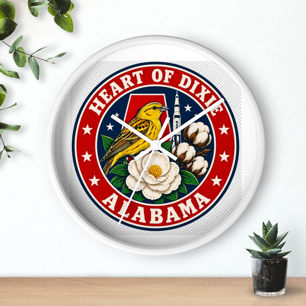 Alabama Heart of Dixie Wall Clock – State Seal Design with Yellowhammer & Magnolia