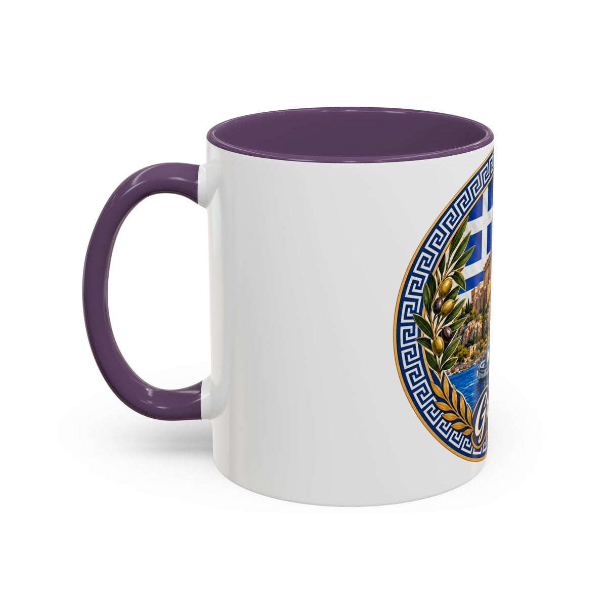 Greece Scenic Accent Coffee Mug – Acropolis, Olive & Blue Flag Design (11/15oz)