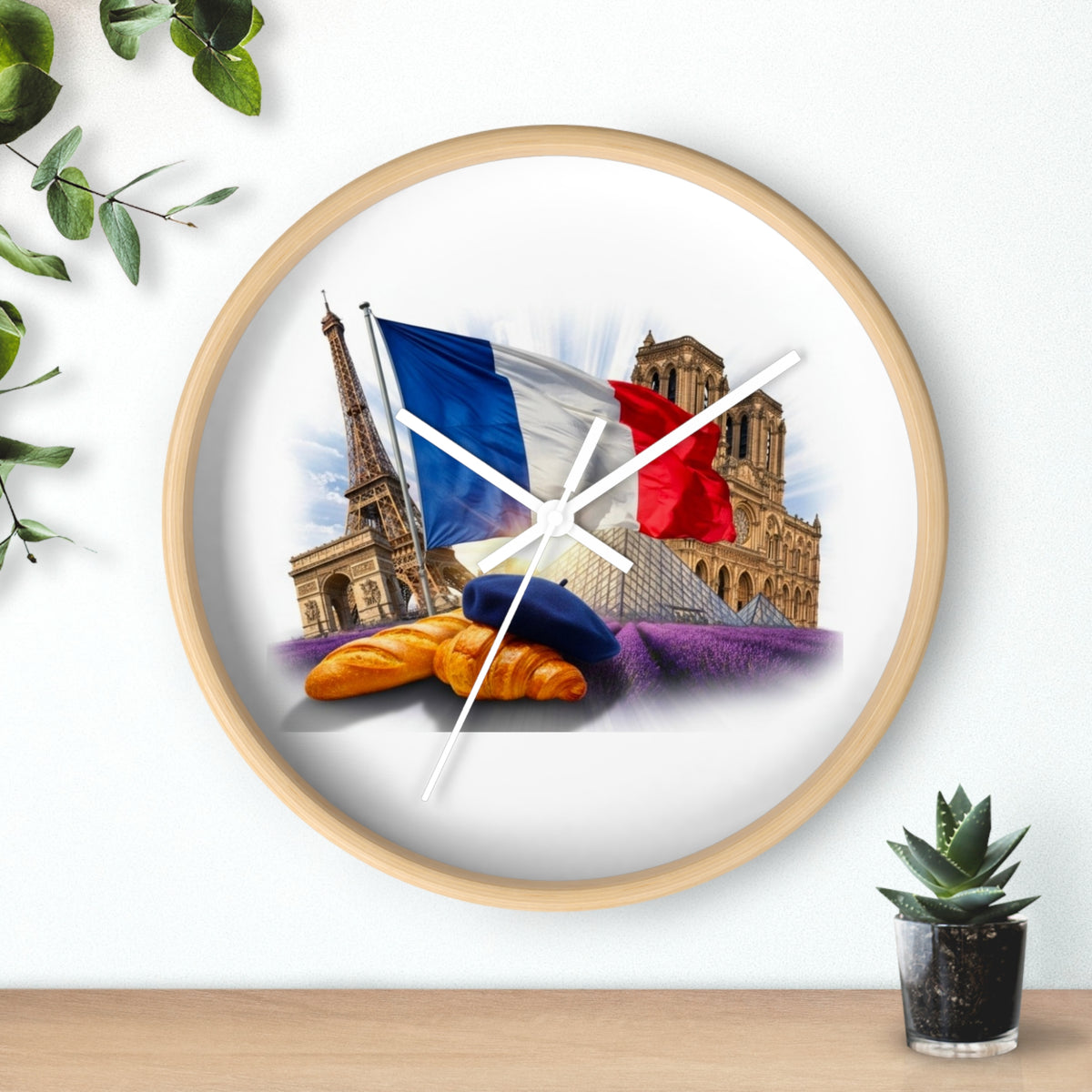 Paris France Wall Clock — Eiffel Tower, Notre-Dame & Croissant Clock