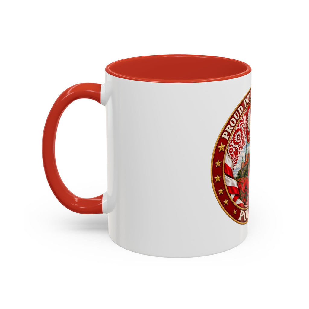 Poland Pride Accent Coffee Mug - "Proud Polish Heritage" Crest, Polish Souvenir Gift