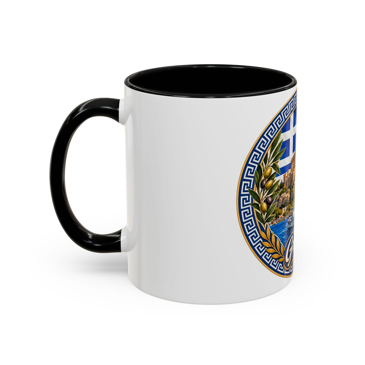 Greece Scenic Accent Coffee Mug – Acropolis, Olive & Blue Flag Design (11/15oz)