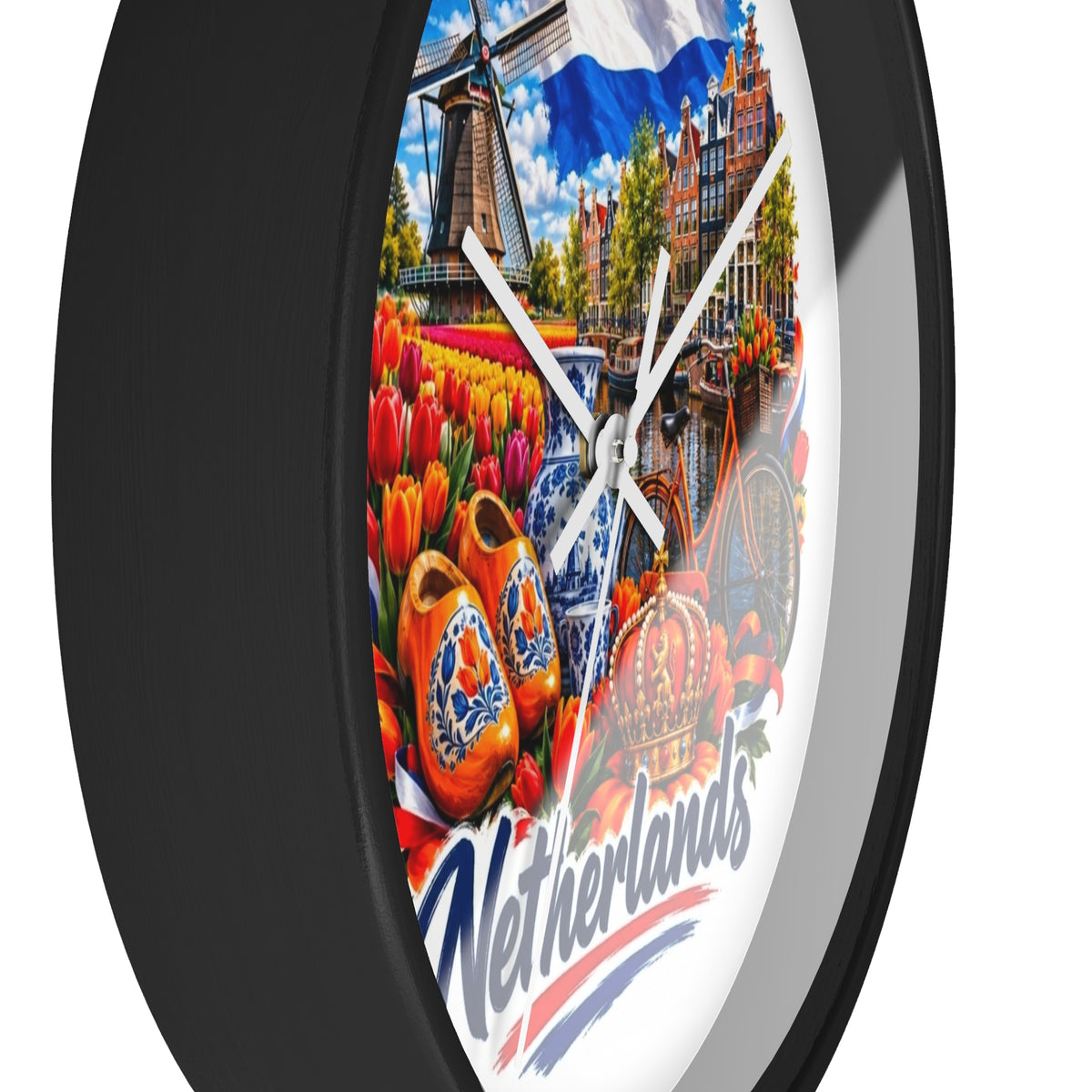 Netherlands Wall Clock – Dutch Tulips, Windmill & Canal Souvenir Clock