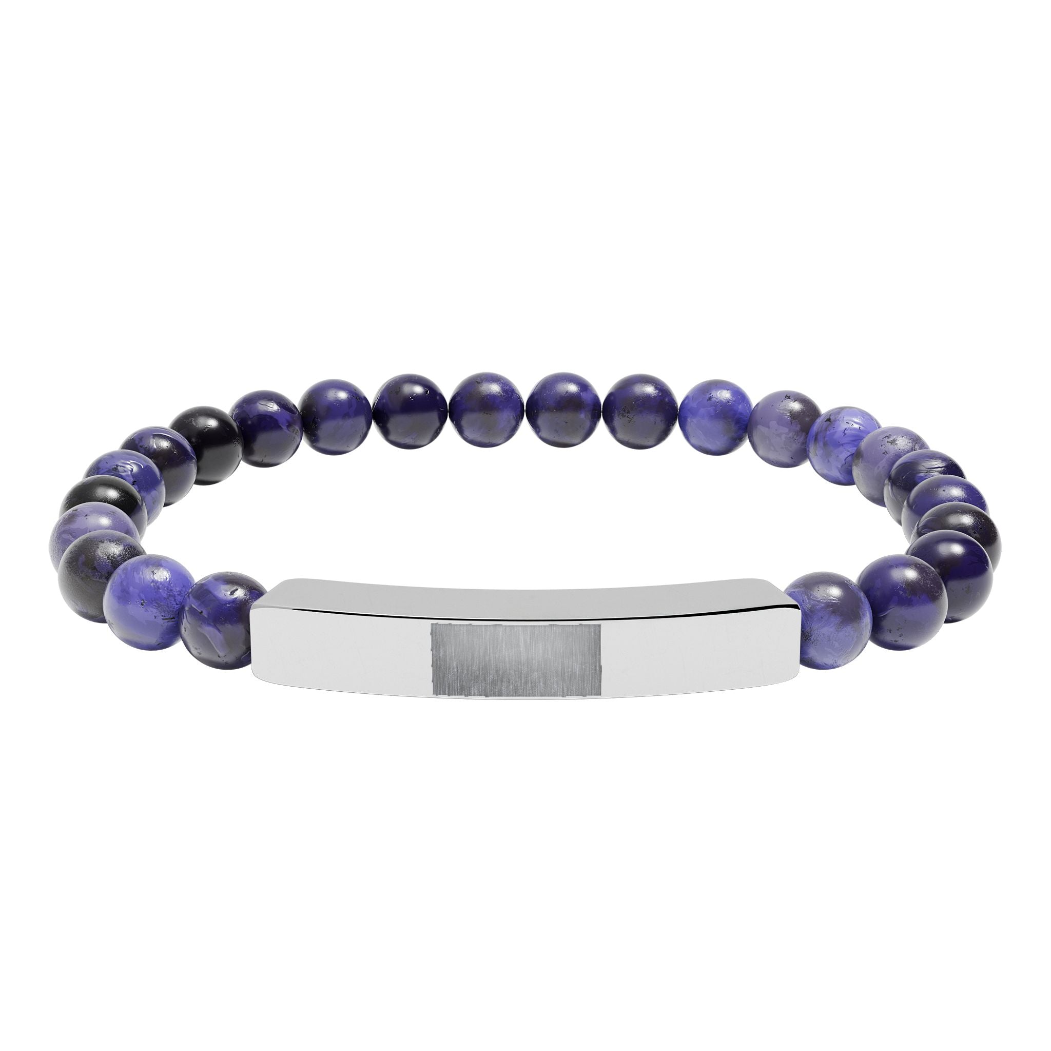 Engravable Natural Stone Bead Bracelet — Stretch Bar Personalized Bracelet