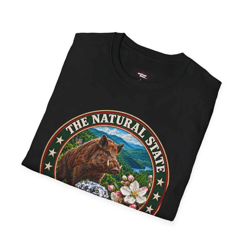 Arkansas State Seal T-Shirt — 'The Natural State' Bear & Diamond Design