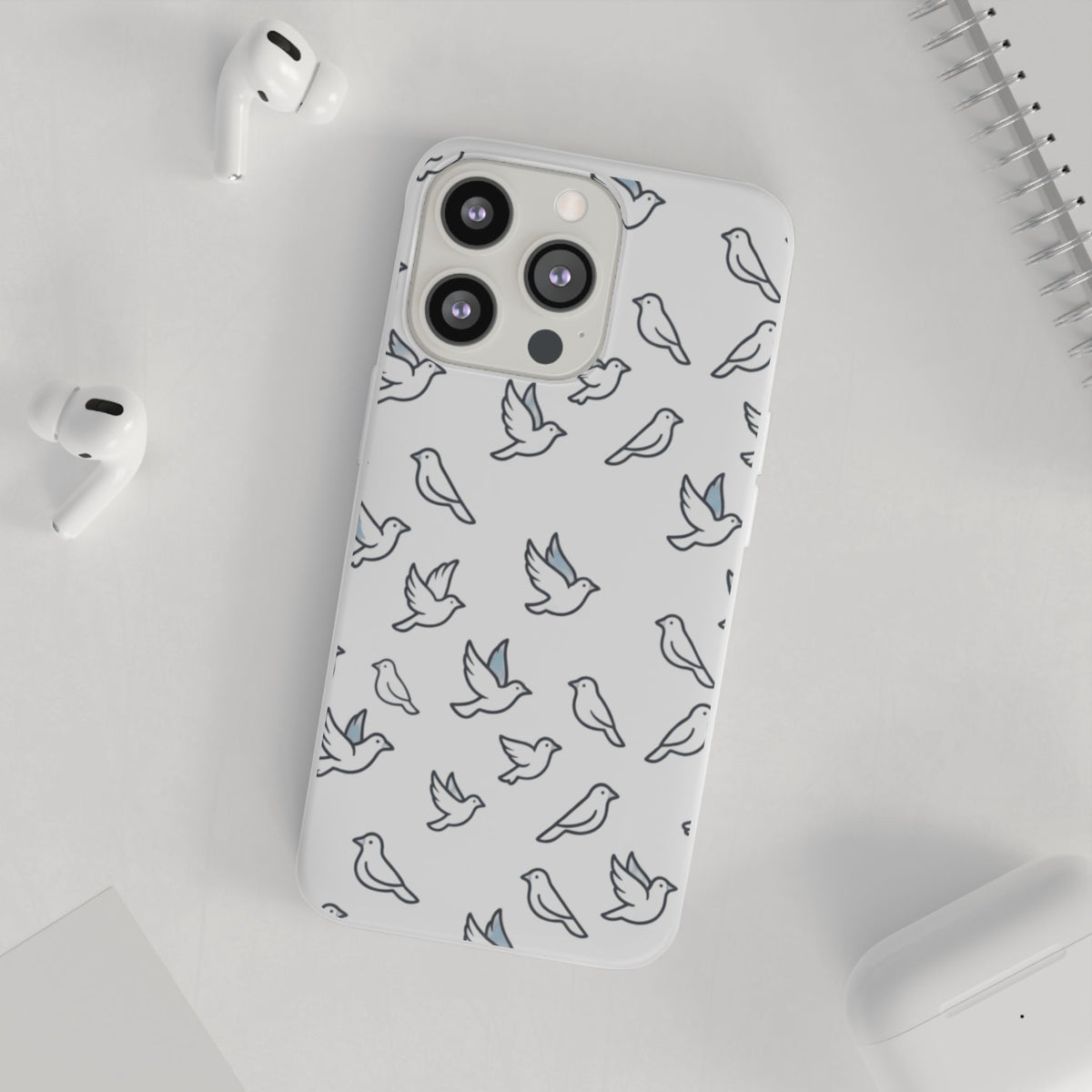 Dove Pattern Flexi Phone Case — Minimal White Bird Protective Case
