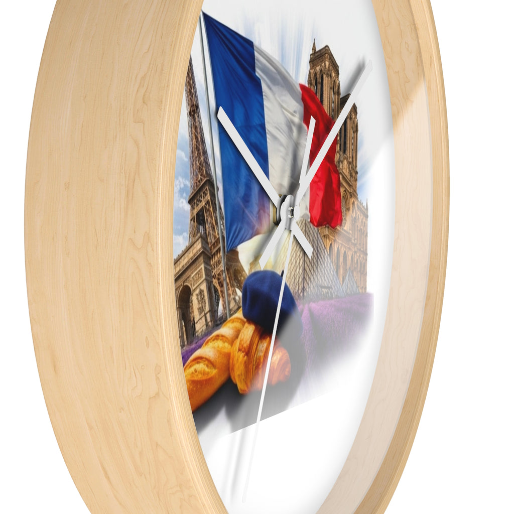 Paris France Wall Clock — Eiffel Tower, Notre-Dame & Croissant Clock