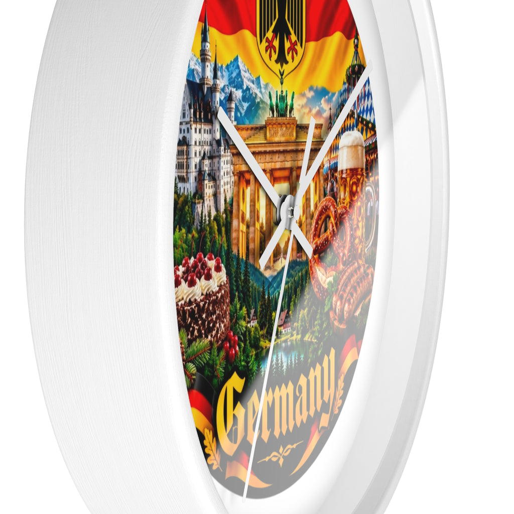 Germany Wall Clock — Travel Landmark Decor with Flag, Bavarian Pretzels & Beer