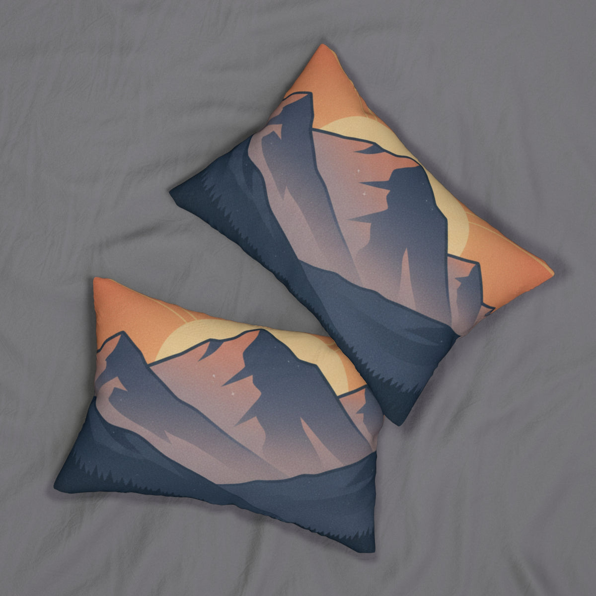Mountain Sunrise Lumbar Pillow — Sunset Mountain Landscape Decorative Pillow