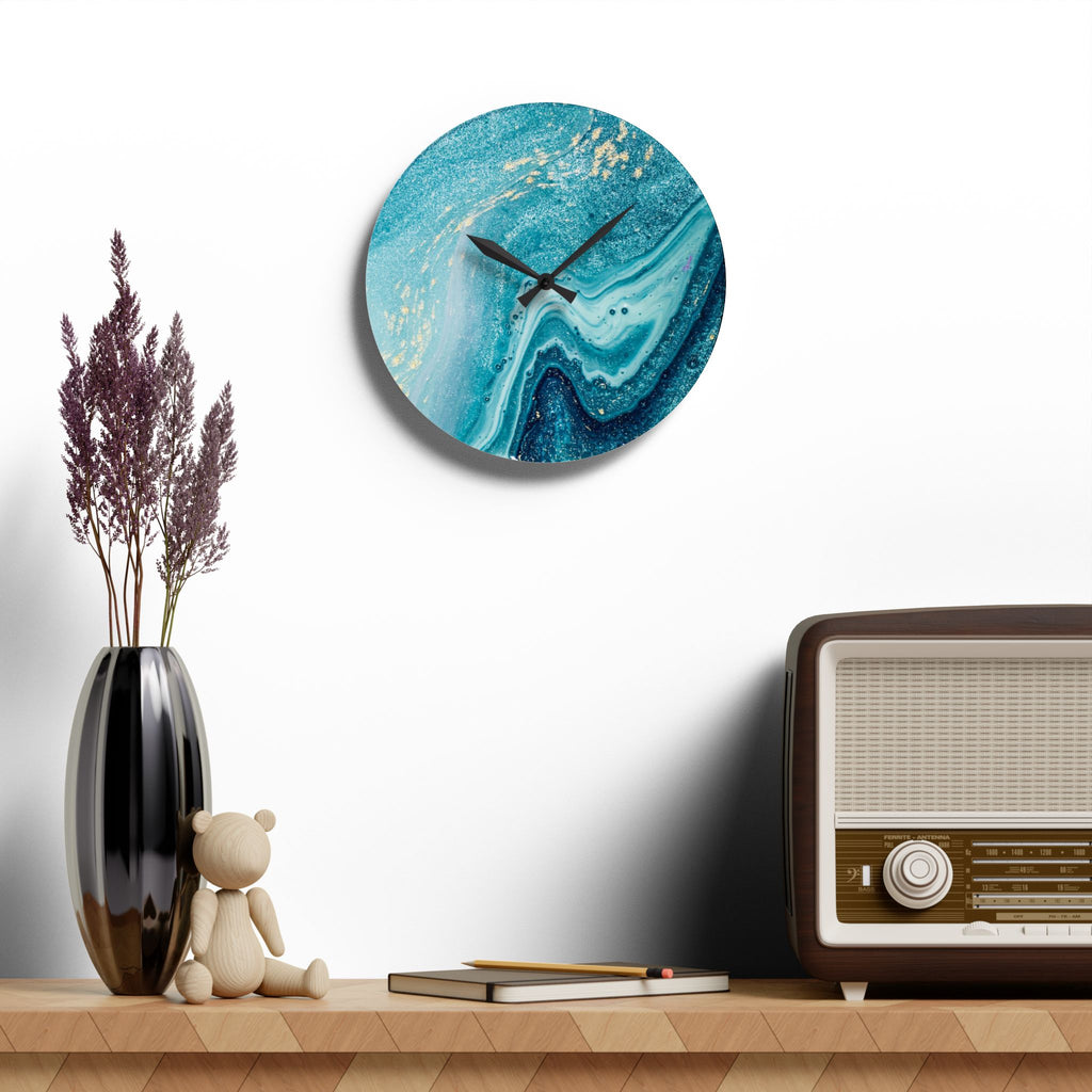 Acrylic Wall Clock — Blue Ocean Marble Swirl Wall Clock