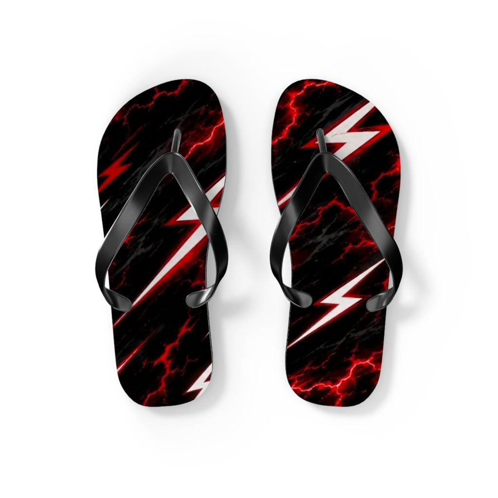 Red Lightning Bolt Flip Flops — Black & Red Storm Beach Sandals