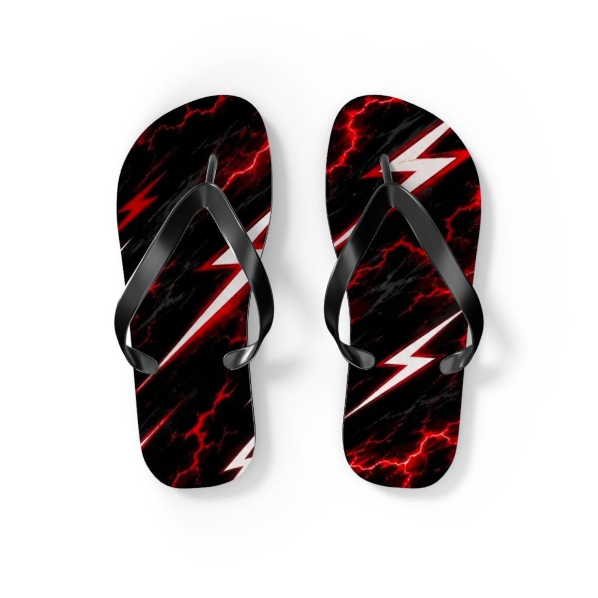 Red Lightning Bolt Flip Flops — Black & Red Storm Beach Sandals