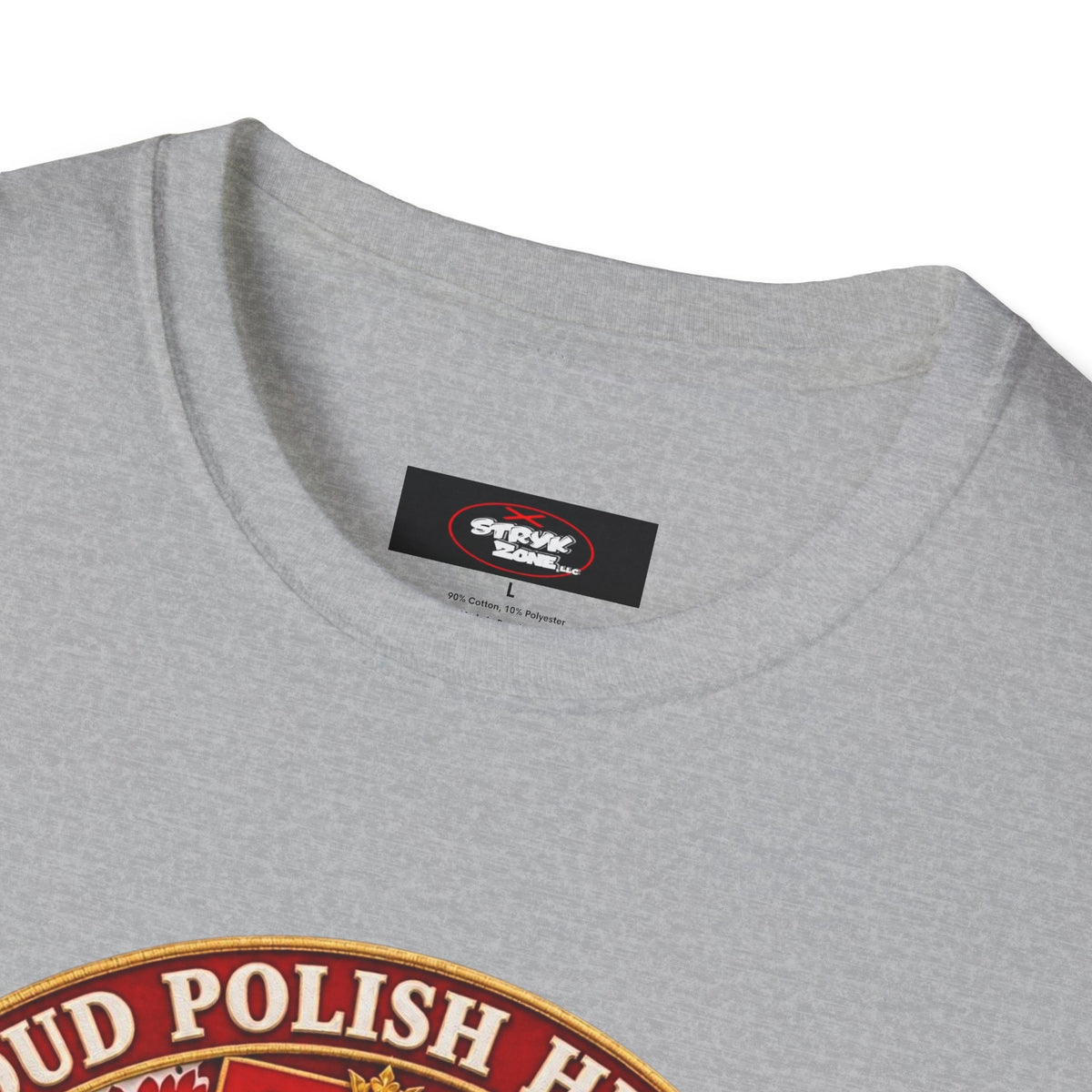 Poland Pride T-Shirt — "Proud Polish Heritage" Circle Crest with White Eagle and Floral Motif