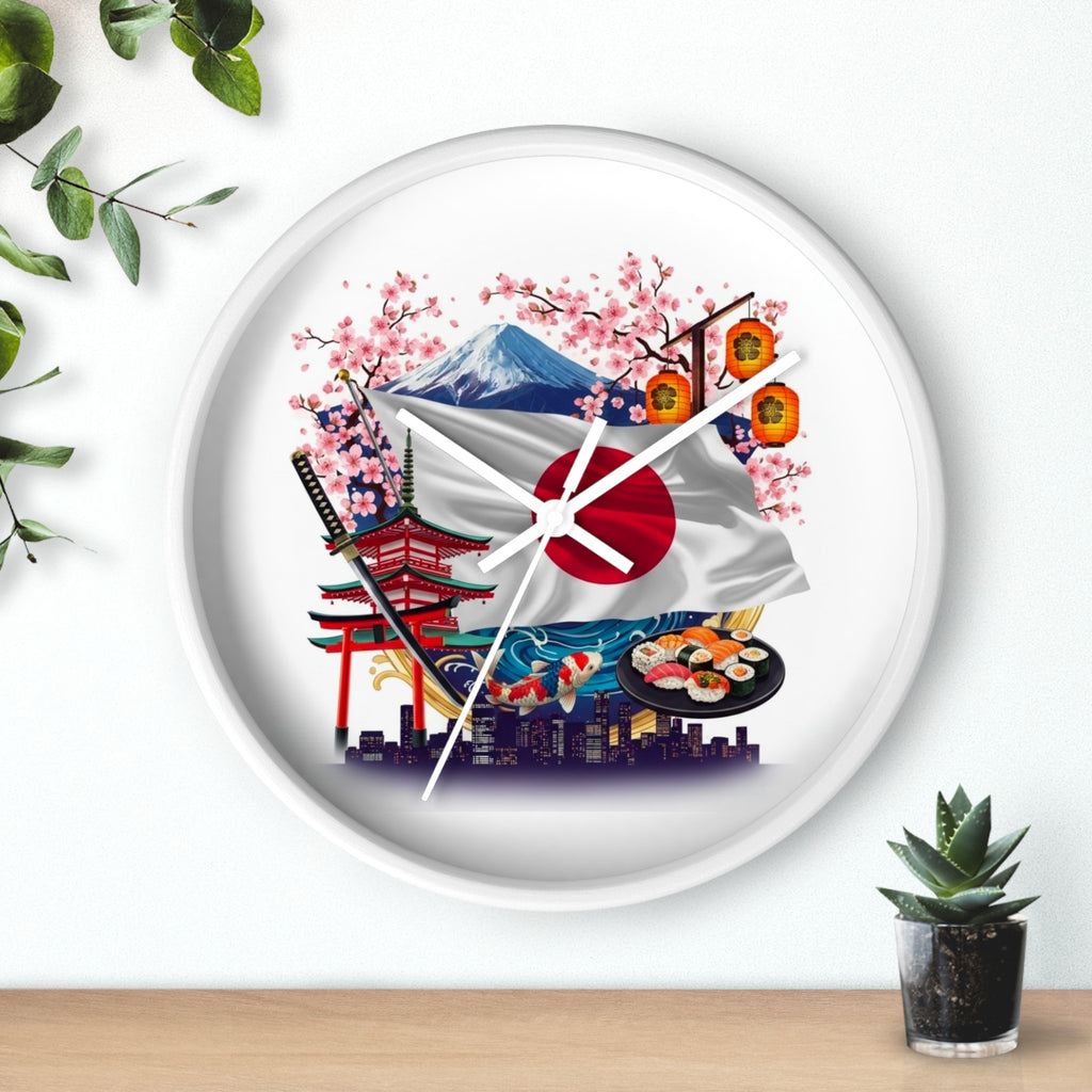 Japanese Flag Wall Clock — Mount Fuji, Sakura & Sushi Decorative Clock