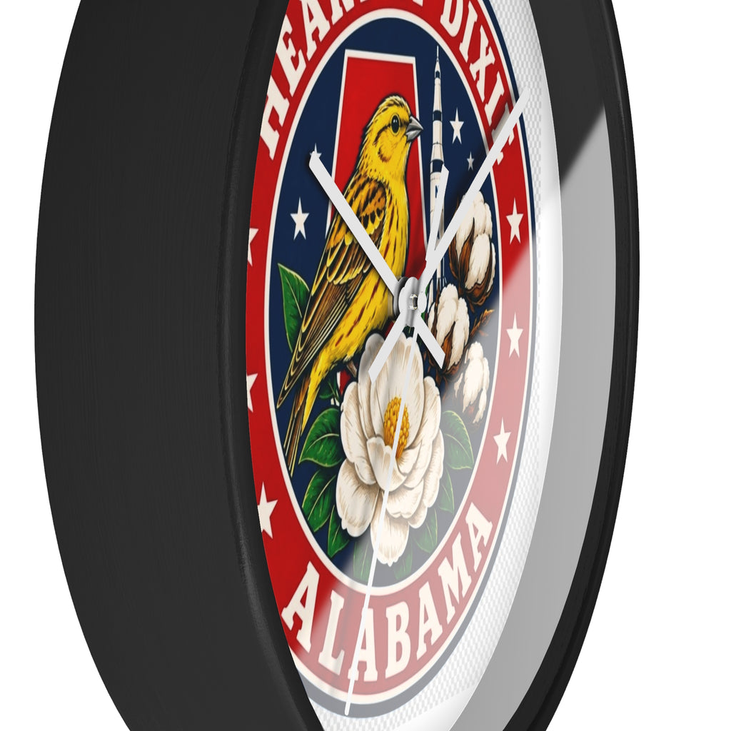 Alabama Heart of Dixie Wall Clock – State Seal Design with Yellowhammer & Magnolia