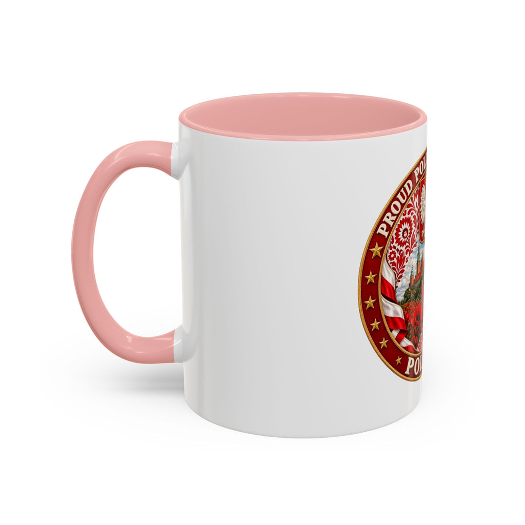 Poland Pride Accent Coffee Mug - "Proud Polish Heritage" Crest, Polish Souvenir Gift