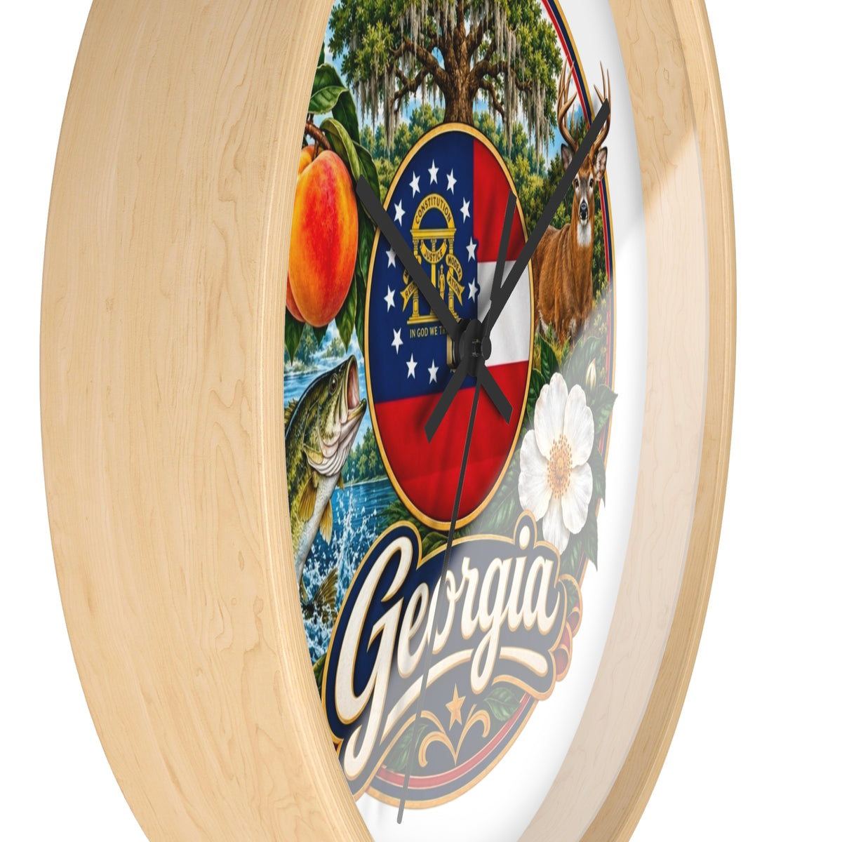 Georgia State Emblems Wall Clock — Peach, Magnolia & Outdoors Decorative Clock