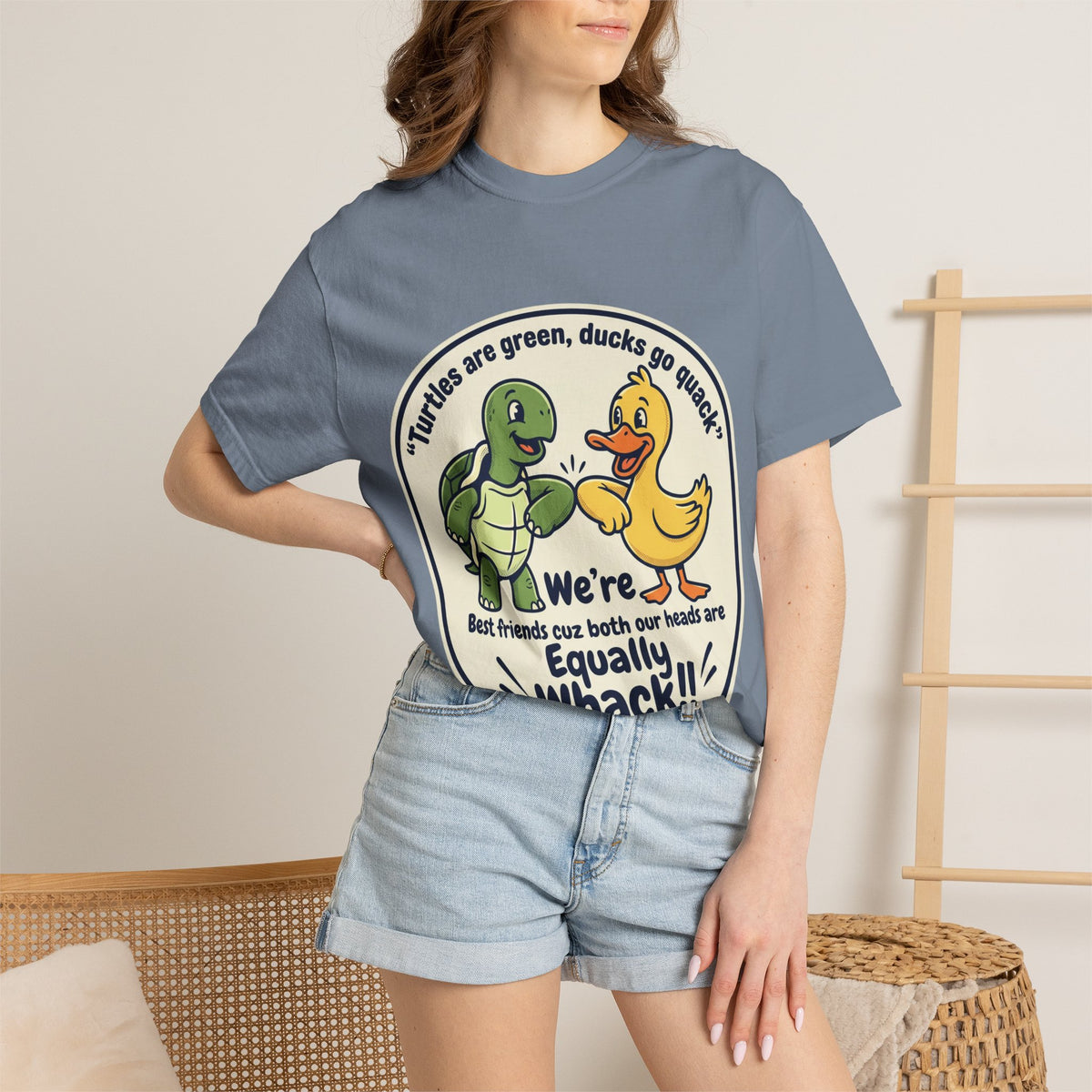 T-Shirt — "We're Equally Whack" Turtle & Duck Best Friends Graphic Tee