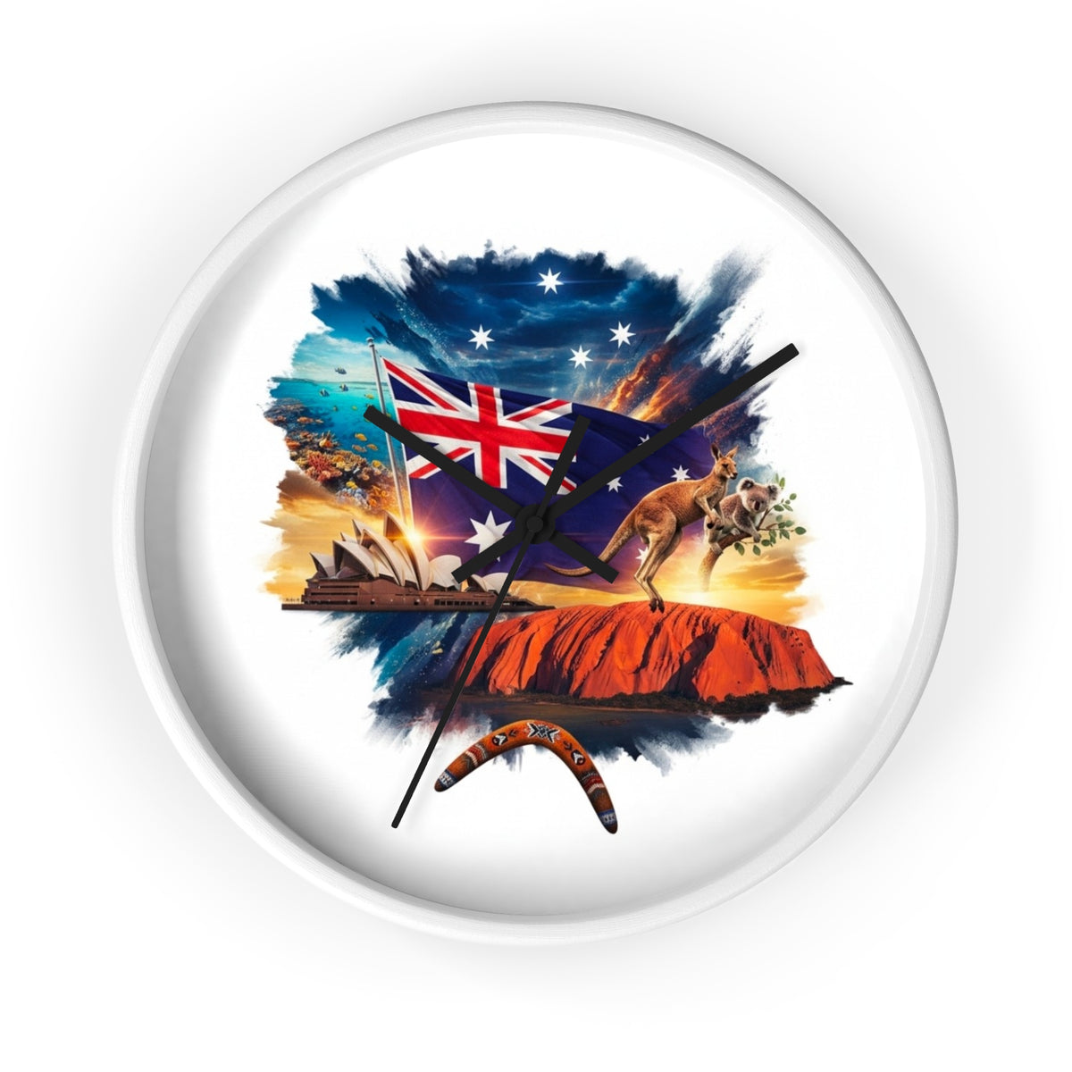 Australian Landscape Wall Clock — Flag, Uluru & Opera House Decor