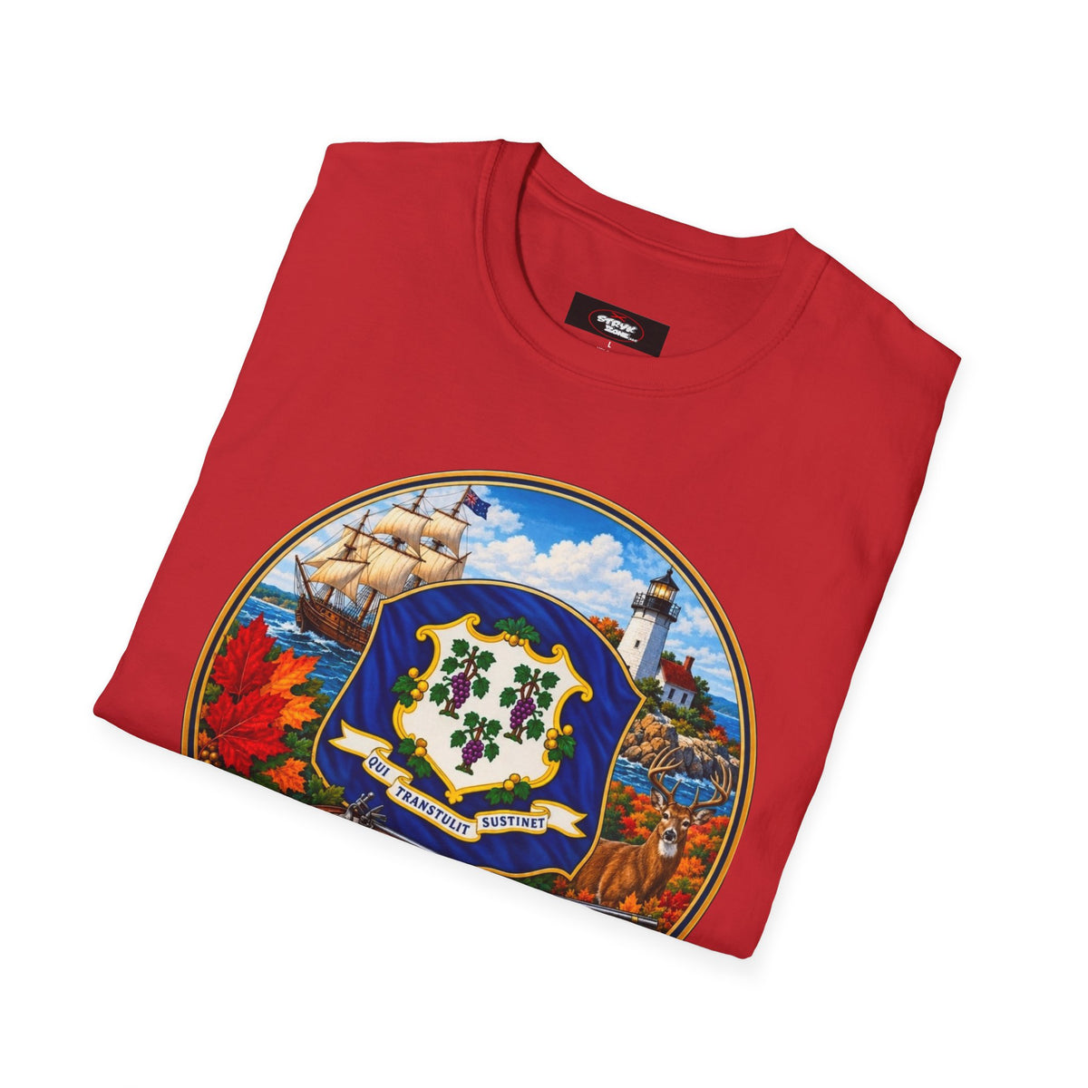 Connecticut Retro State Seal T-Shirt — Vintage Lighthouse & Ship Design