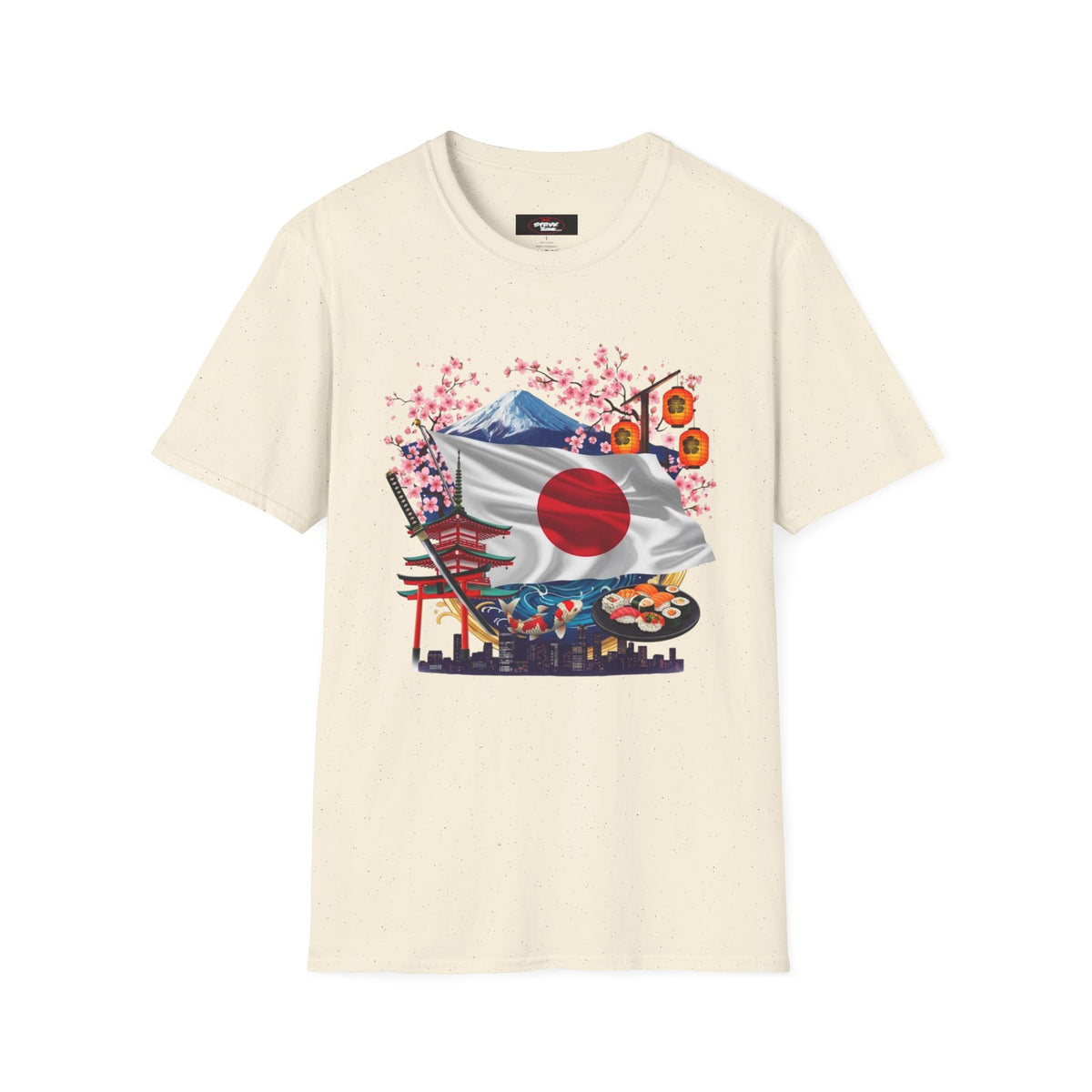 Japan Flag Scenic T-Shirt — Mount Fuji, Cherry Blossoms & Traditional Icons