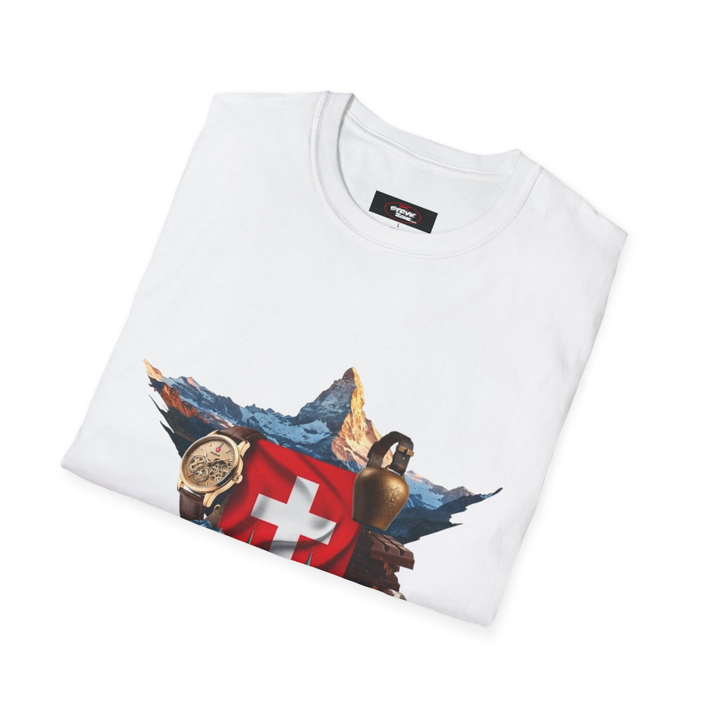 Swiss Crest Graphic T-Shirt — Alpine Flag & Icon Travel Tee