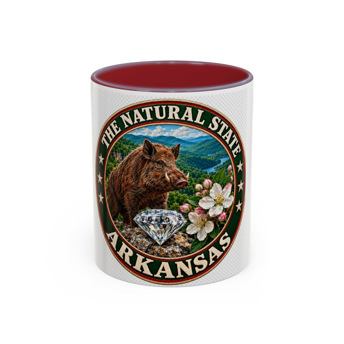 Arkansas State Mug - "The Natural State" Wild Boar, Diamond & Apple Blossom Coffee Cup (11/15oz)