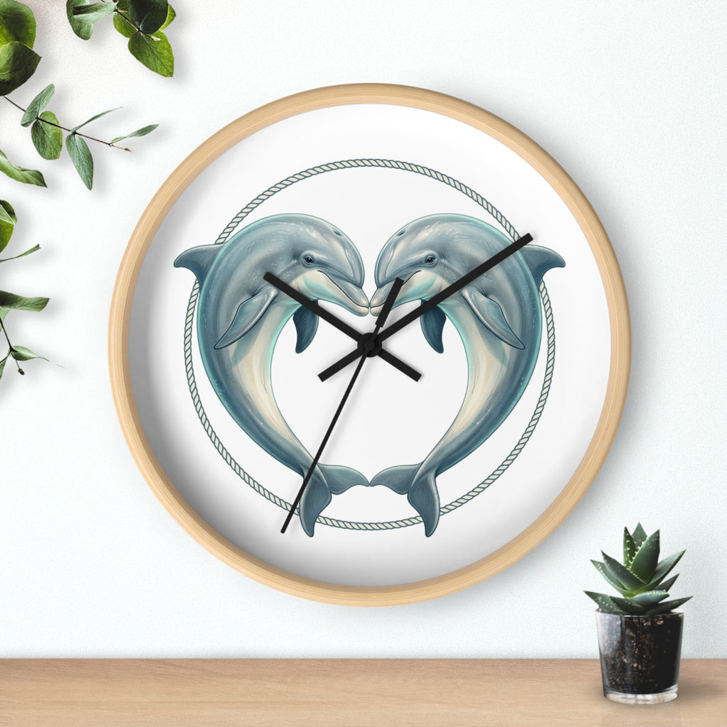Dolphin Heart Wall Clock — Nautical Coastal Decor for Beach Lovers
