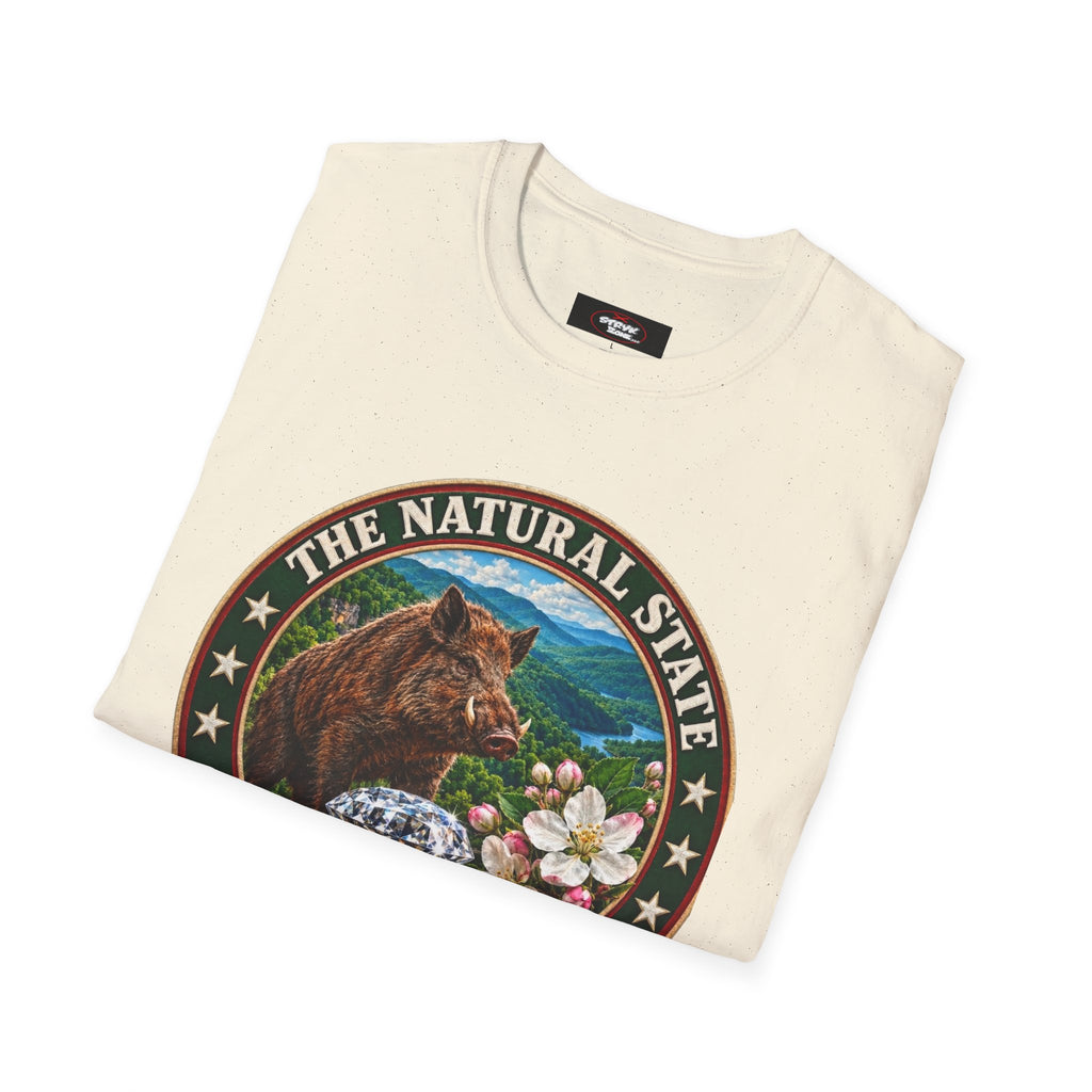 Arkansas State Seal T-Shirt — 'The Natural State' Bear & Diamond Design