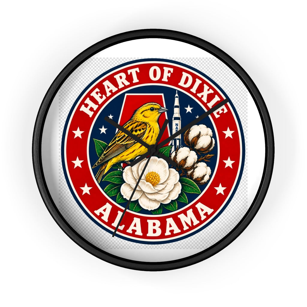 Alabama Heart of Dixie Wall Clock – State Seal Design with Yellowhammer & Magnolia