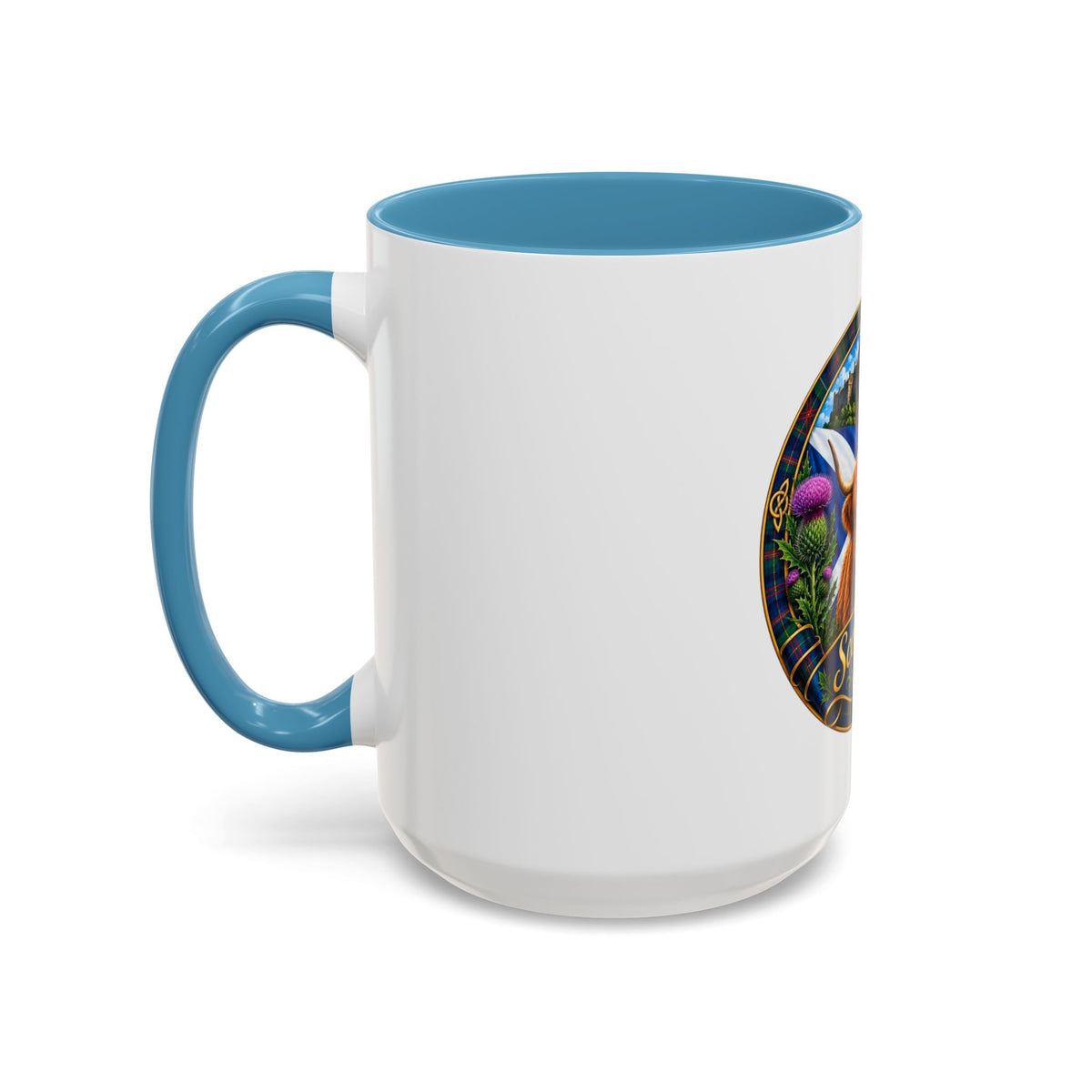 Scotland Highland Cow Accent Coffee Mug — Scottish Castle & Thistle Design