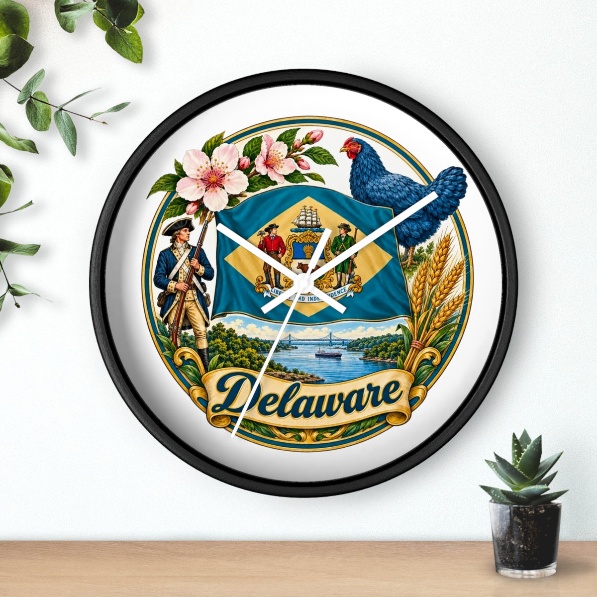 Delaware State Seal Wall Clock — Vintage State Flag Home Decor