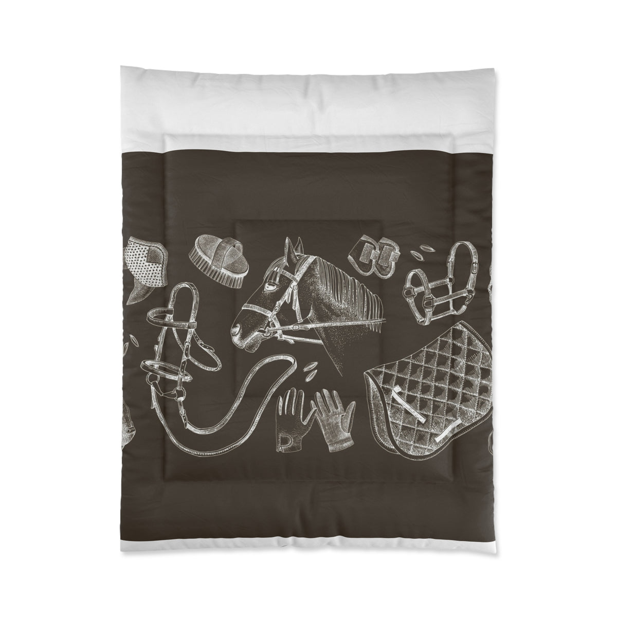 Equestrian Sketch Comforter – Horse Tack Illustration Bedding for Riders