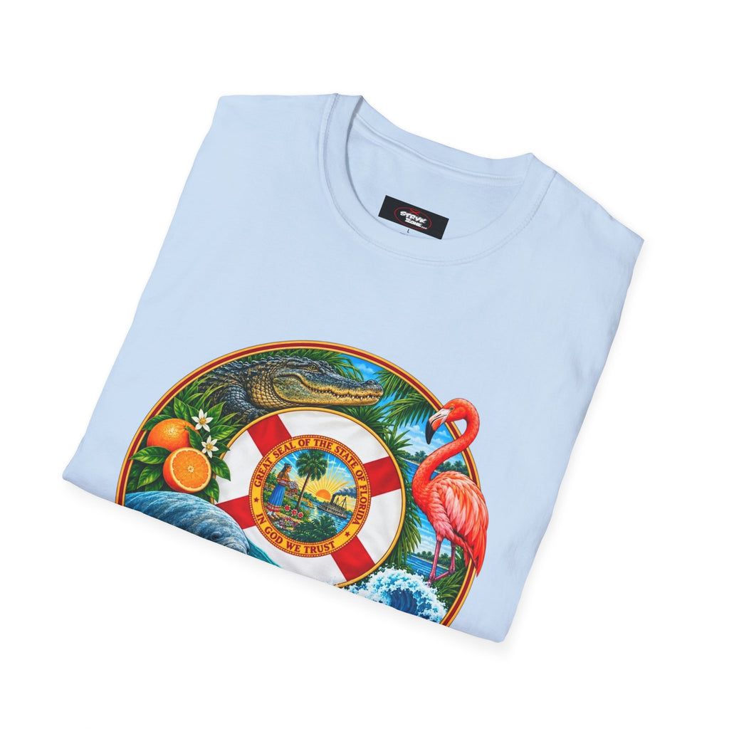 Florida Vintage Lifesaver T-Shirt — Flamingo, Oranges & Ocean Graphic