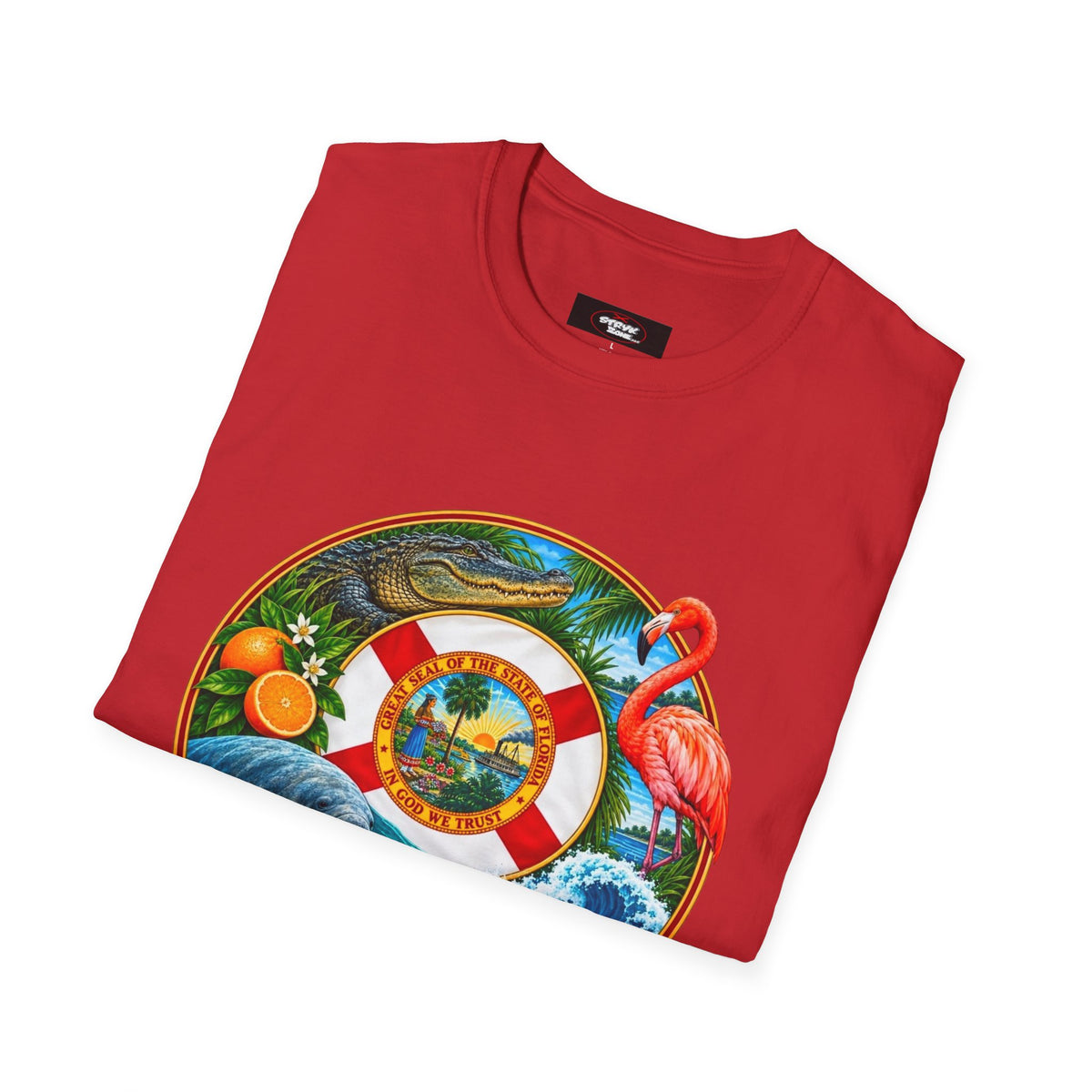 Florida Vintage Lifesaver T-Shirt — Flamingo, Oranges & Ocean Graphic