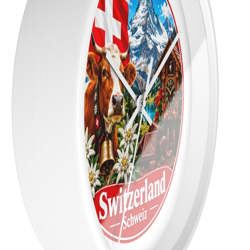 Switzerland Wall Clock — Alpine Cow, Cuckoo Clock & Matterhorn Souvenir