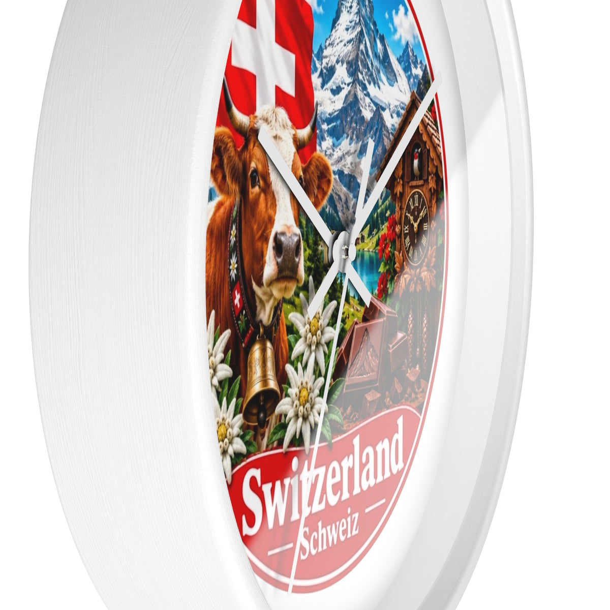 Switzerland Wall Clock — Alpine Cow, Cuckoo Clock & Matterhorn Souvenir