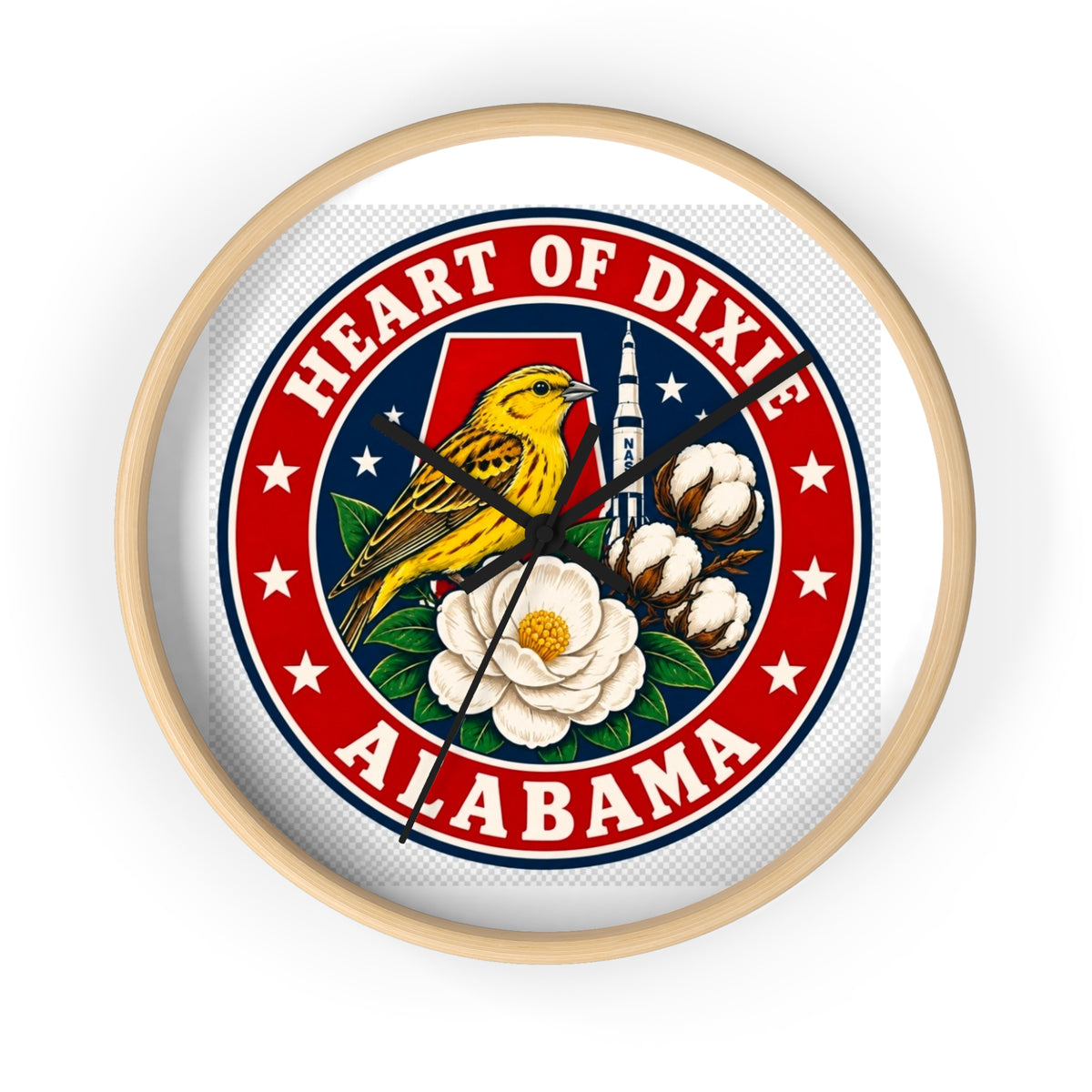 Alabama Heart of Dixie Wall Clock – State Seal Design with Yellowhammer & Magnolia