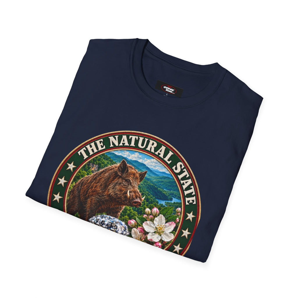 Arkansas State Seal T-Shirt — 'The Natural State' Bear & Diamond Design
