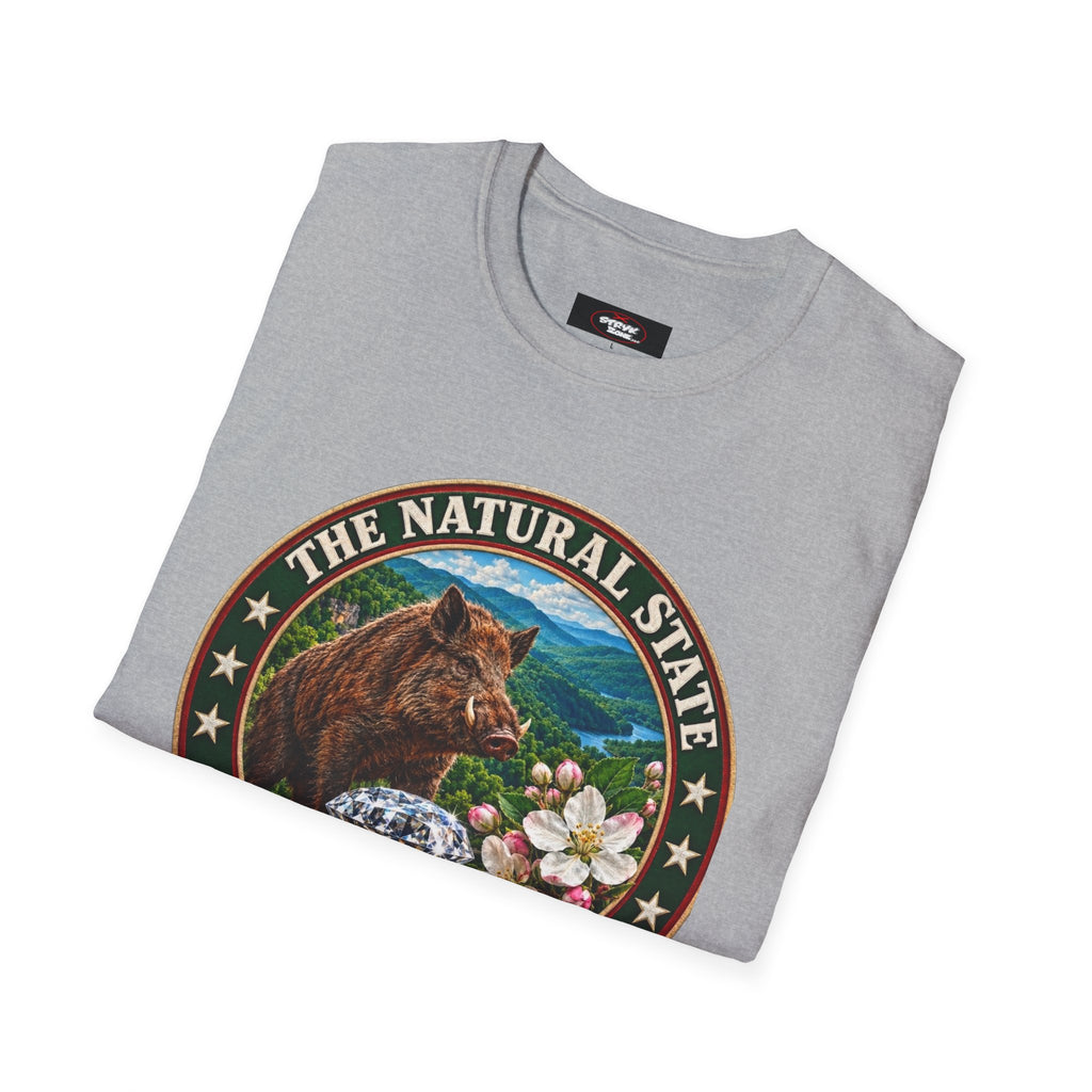 Arkansas State Seal T-Shirt — 'The Natural State' Bear & Diamond Design