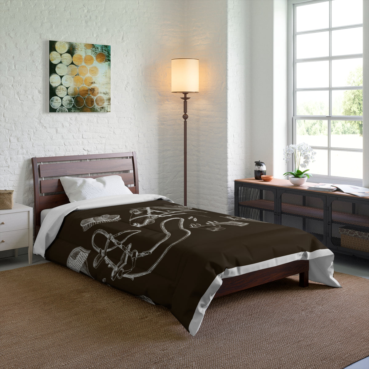 Equestrian Sketch Comforter – Horse Tack Illustration Bedding for Riders