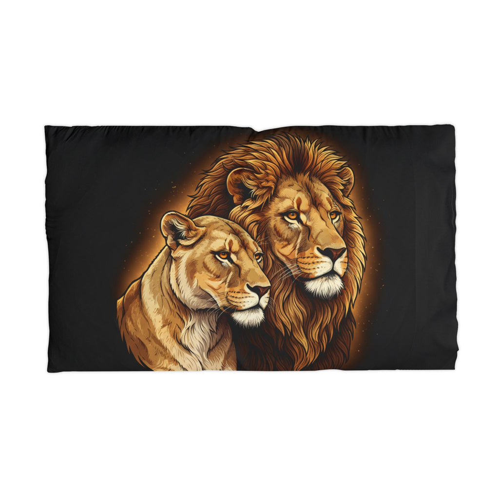 Lion Couple Microfiber Pillowcase — Regal Lion and Lioness Decorative Pillow Cover
