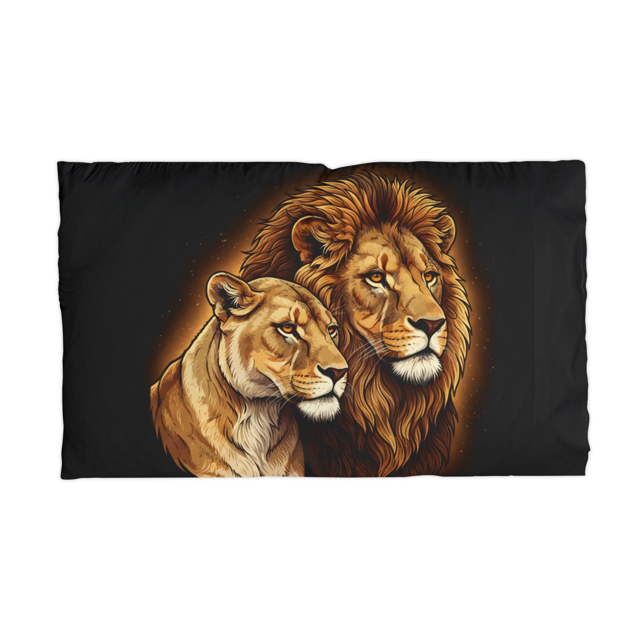 Lion Couple Microfiber Pillowcase — Regal Lion and Lioness Decorative Pillow Cover