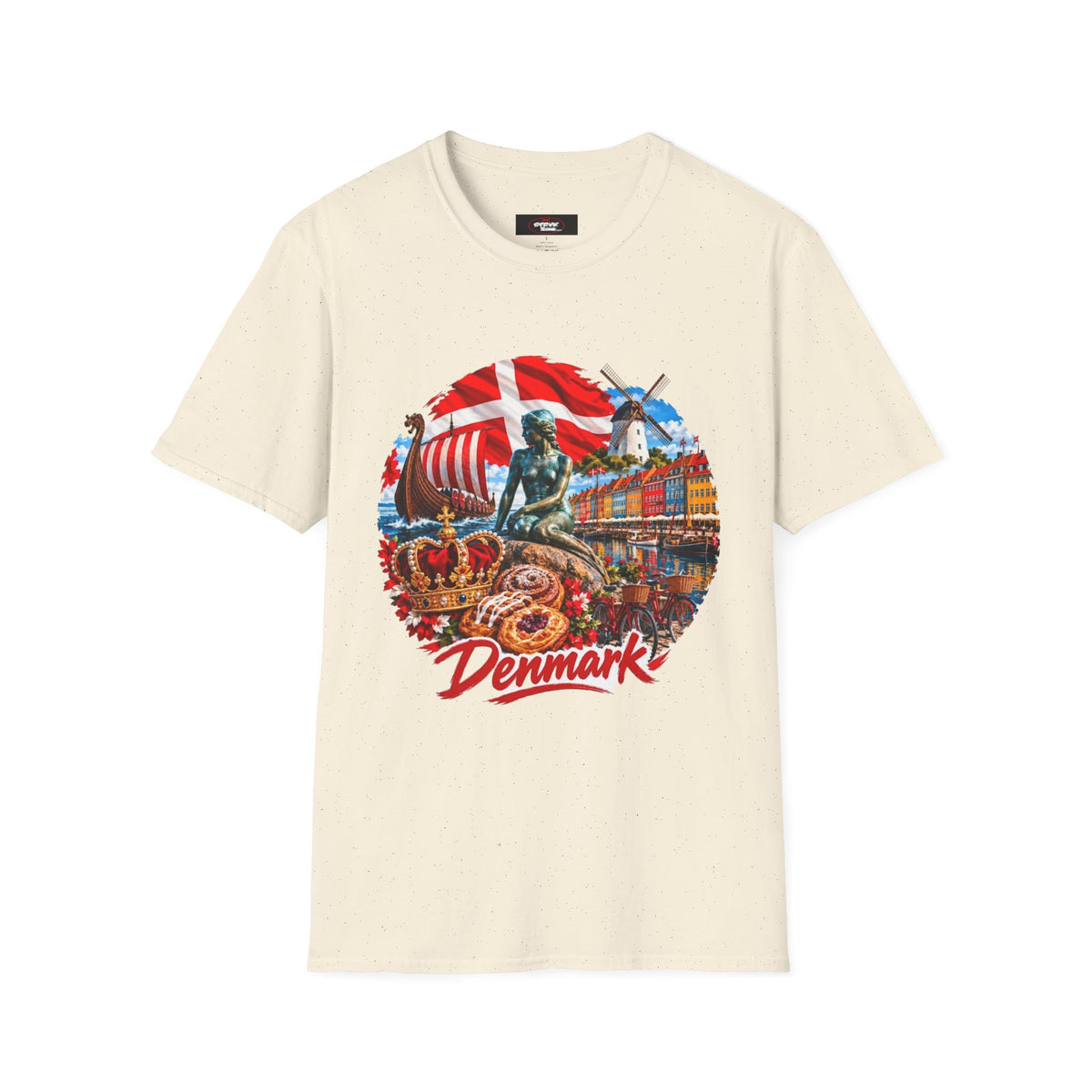 Denmark Travel T-Shirt — Copenhagen Landmarks & Viking Collage Tee