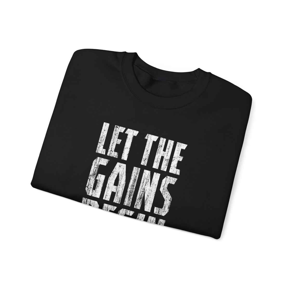 Motivated Muscle Gains graphic on a crewneck sweatshirt