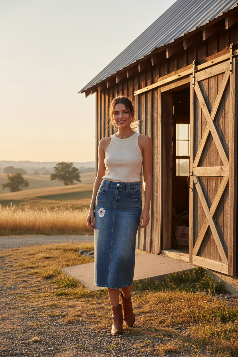 Women’s Vintage Wash Denim Skirt