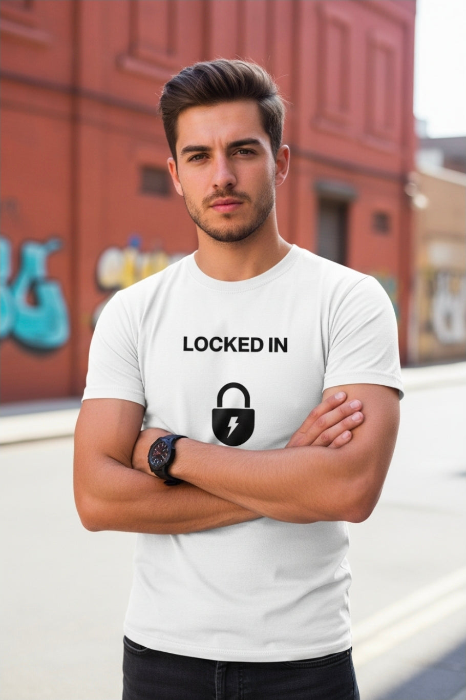 Locked In White Motivational T-Shirt