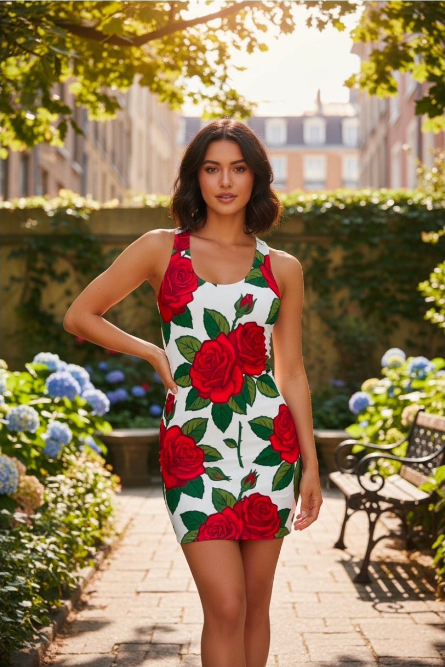 Red Rose All-Over Print Racerback Dress