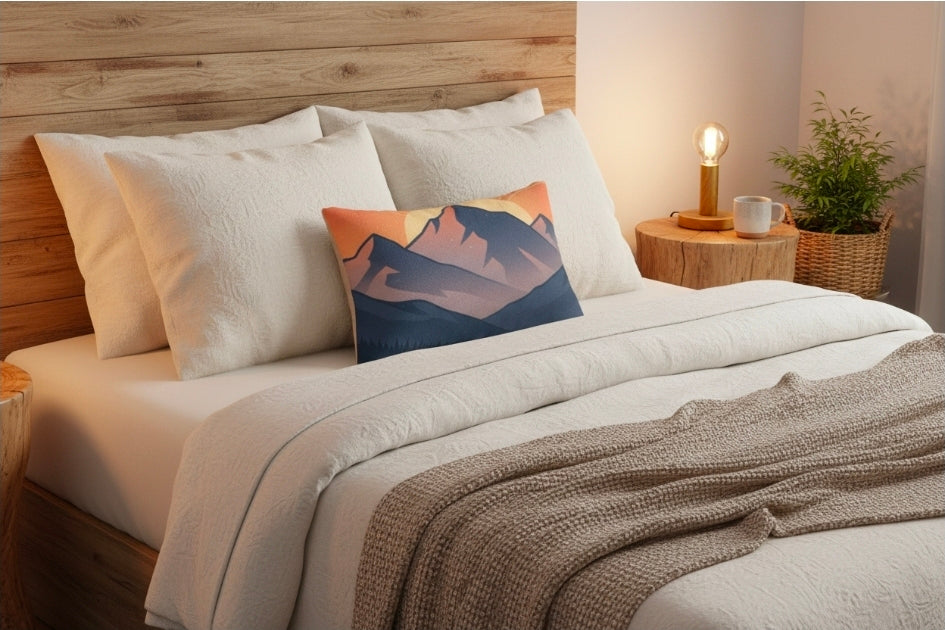 Mountain Sunrise Lumbar Pillow — Sunset Mountain Landscape Decorative Pillow